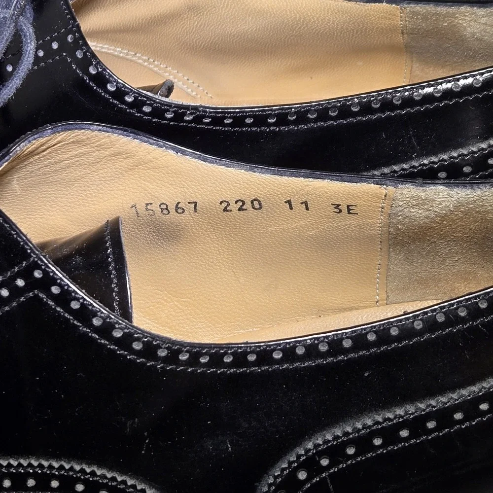 Salvatore Ferragamo Wingtip Mens 11 3E Black Leather Oxford Shoes Italy